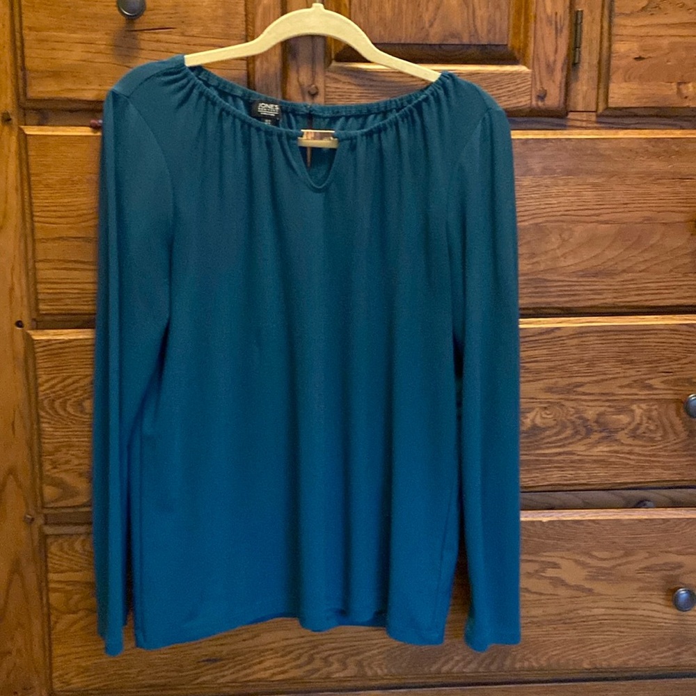 Size M dark green long sleeve blouse with gold design at neck